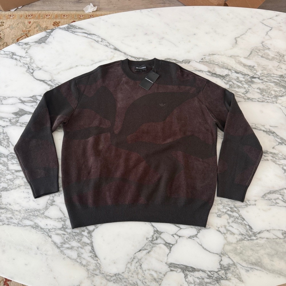 Emporio Armani Men Brown Camo Pullover Sweater EM005966 Size LRGE NWT